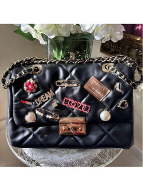 ALDO BLACK EMBELLISHED QUILTED SHOULDER OR CROSSBODY BAG